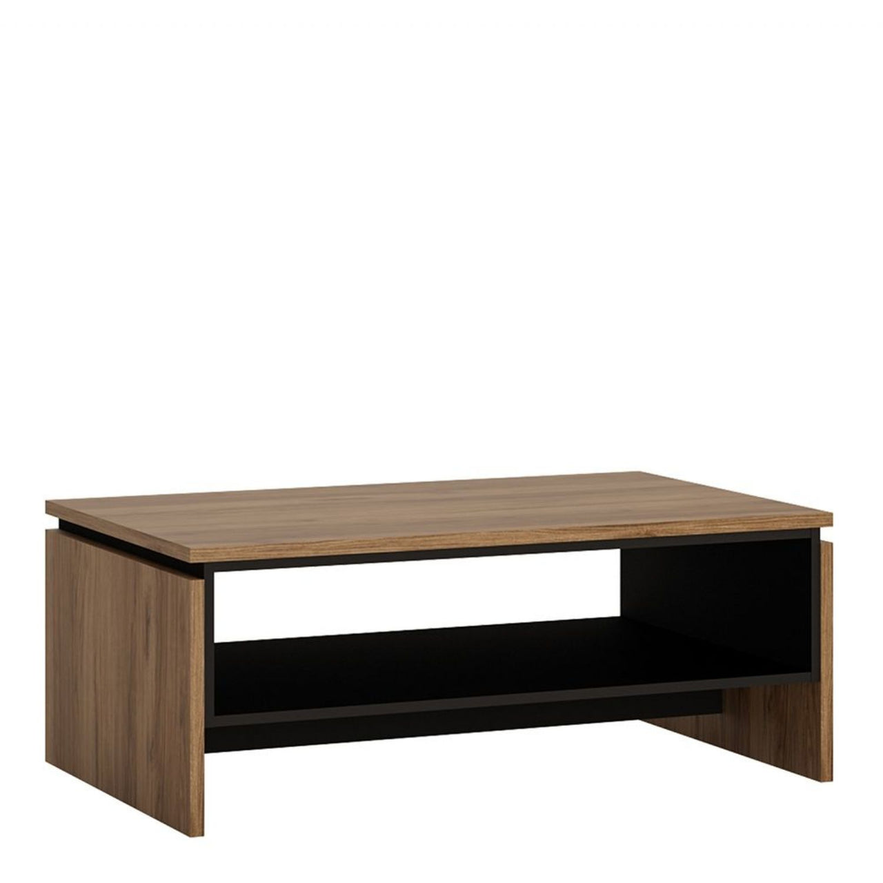 Walnut and Dark Panel Finish Coffee Table With Shelf 107cm Wide