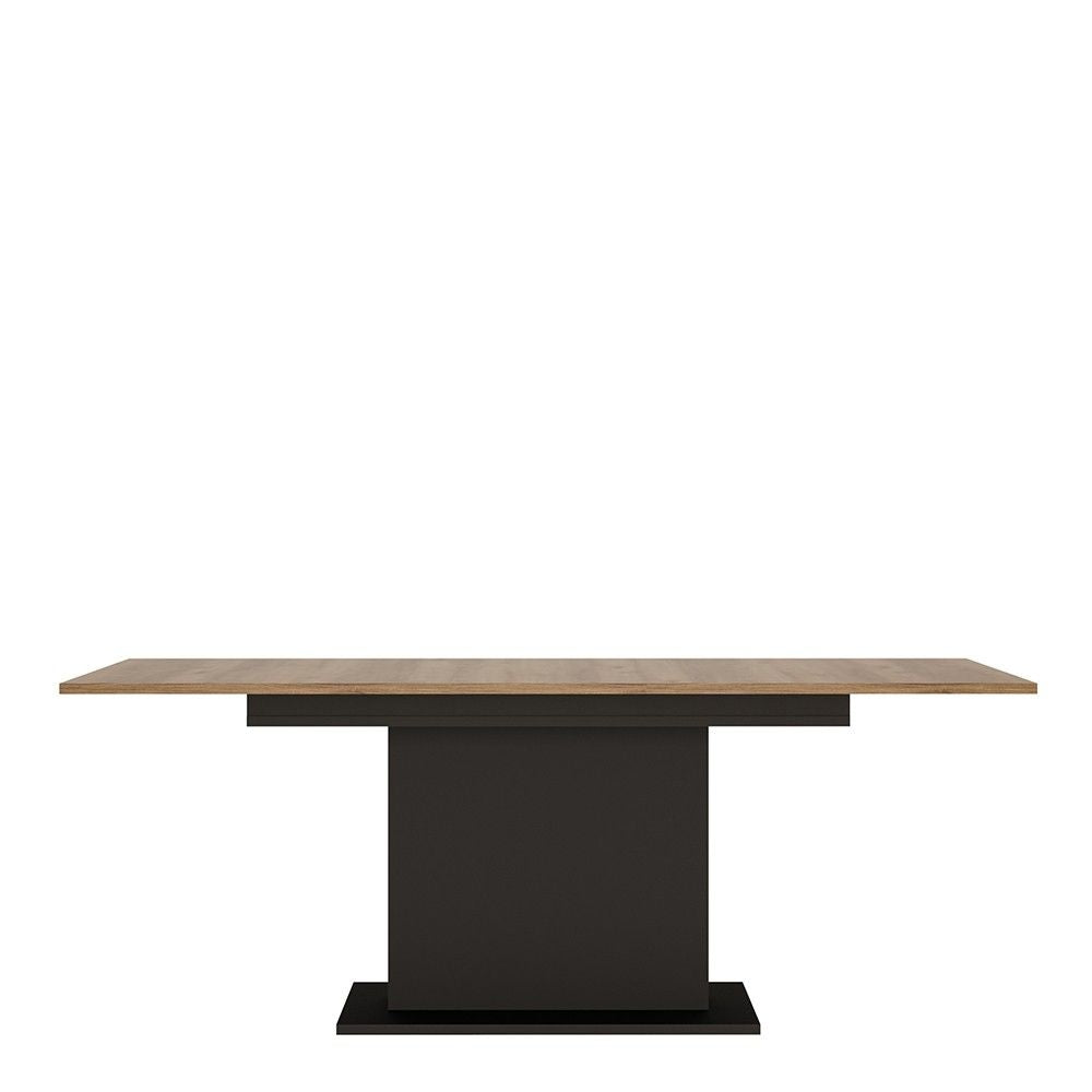 Walnut Top Black Extending Dining Table Pedestal Base