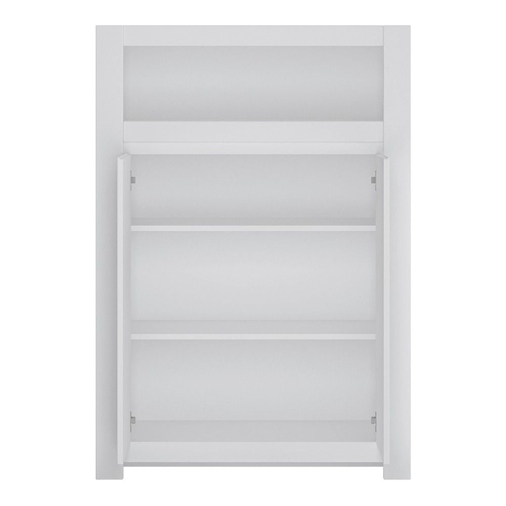 White 2 Door Small Storage Cabinet With Open Shelf