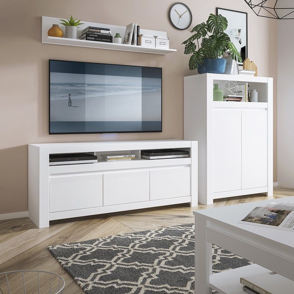 White 2 Door Small Storage Cabinet With Open Shelf