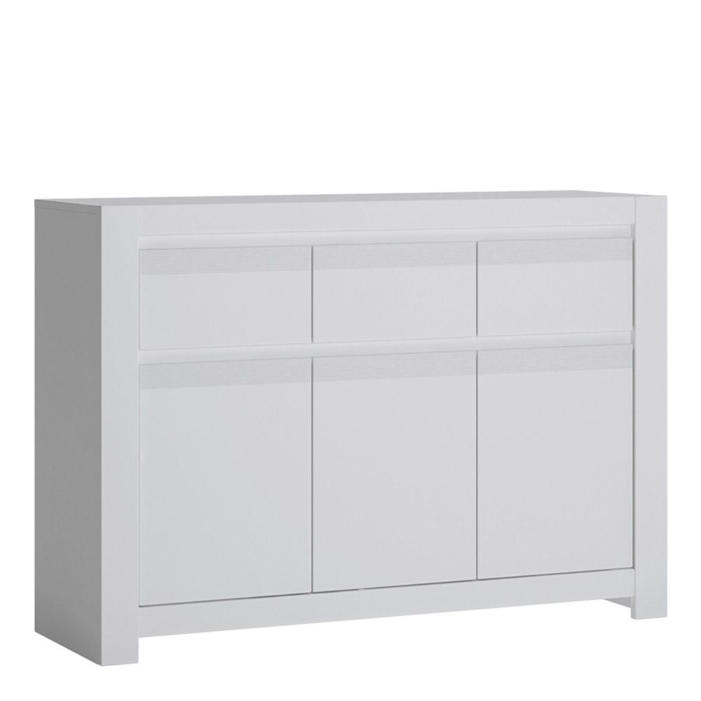 Low Wide 3 Door 3 Drawer Sideboard Cabinet in White