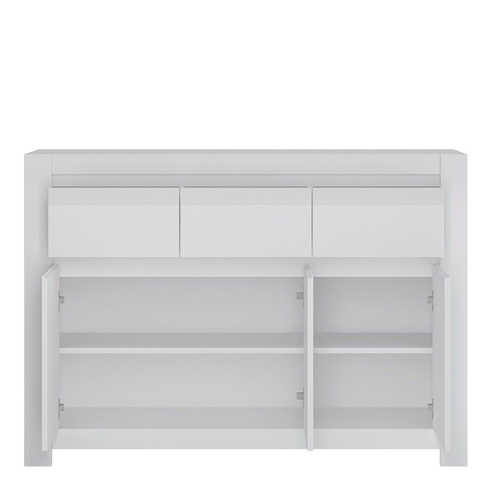 Low Wide 3 Door 3 Drawer Sideboard Cabinet in White