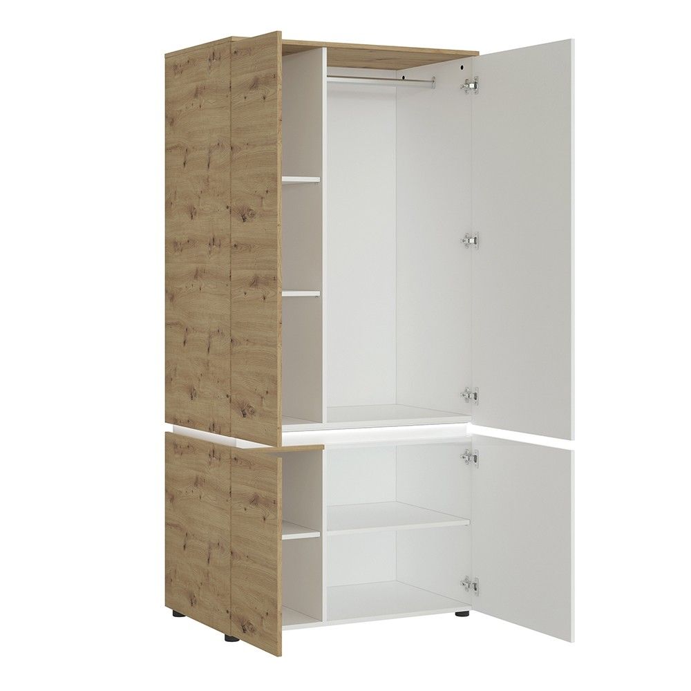 Luci 4 door wardrobe in White and Oak