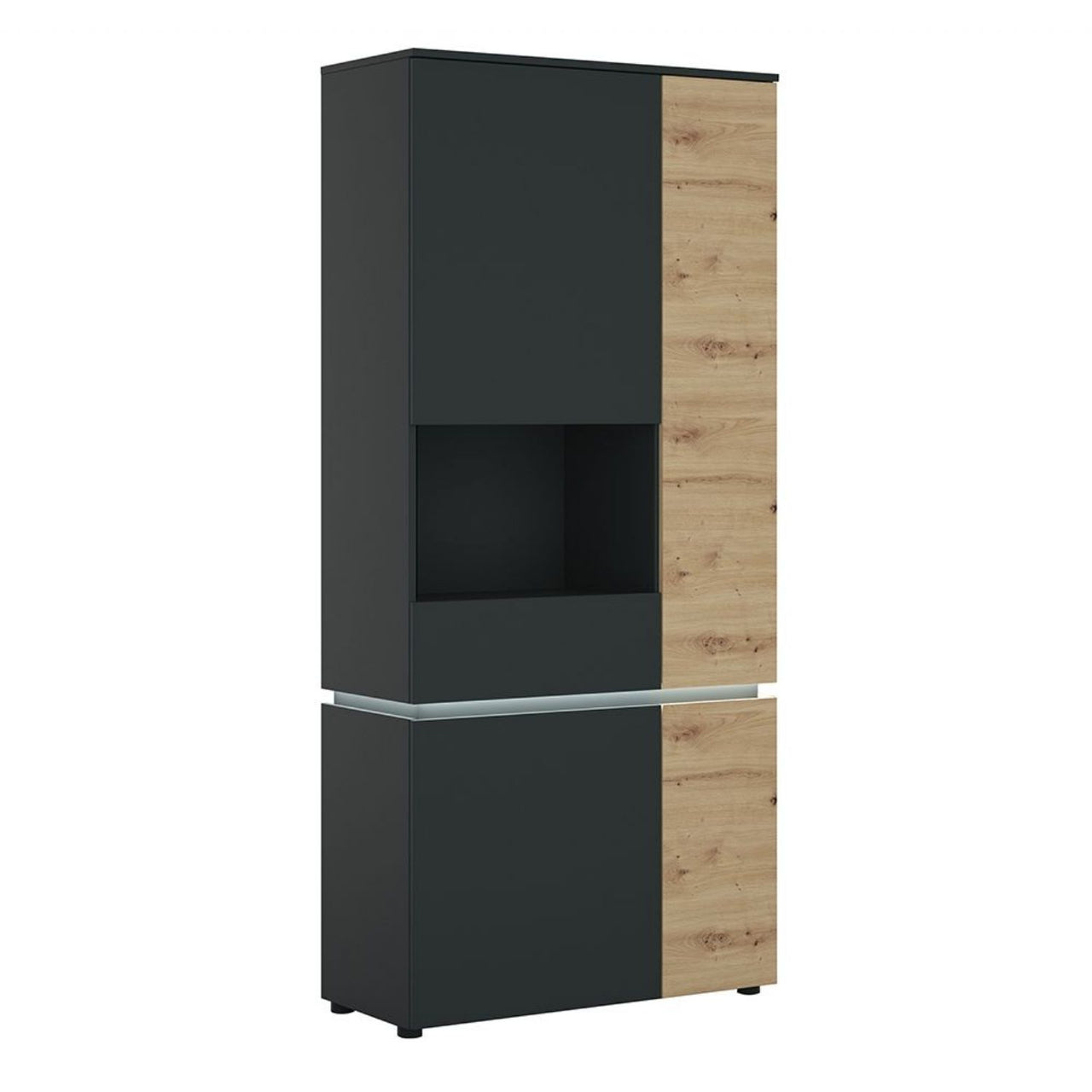 Luci 4 door tall display cabinet LH in Platinum and Oak