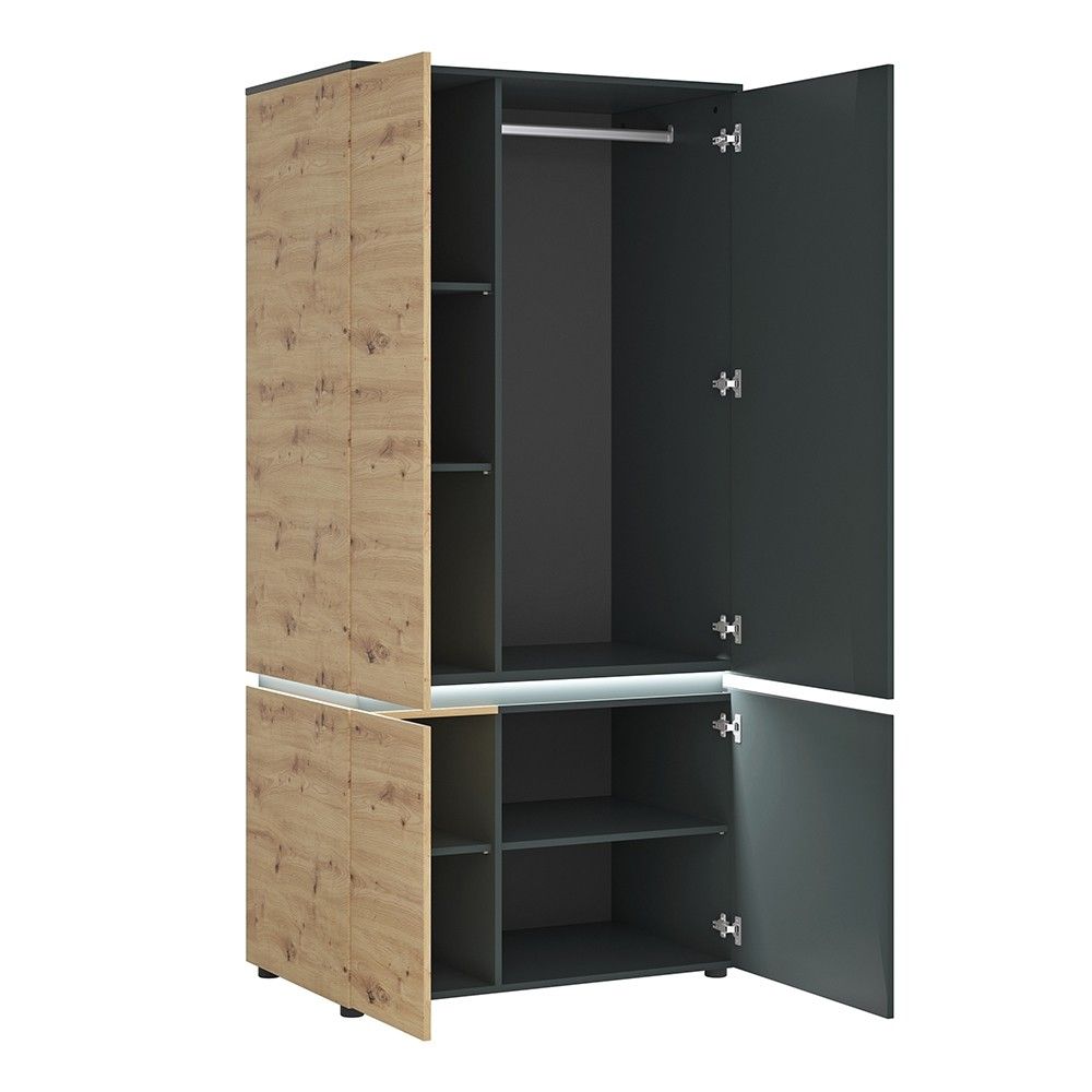 Luci 4 door wardrobe in Platinum and Oak