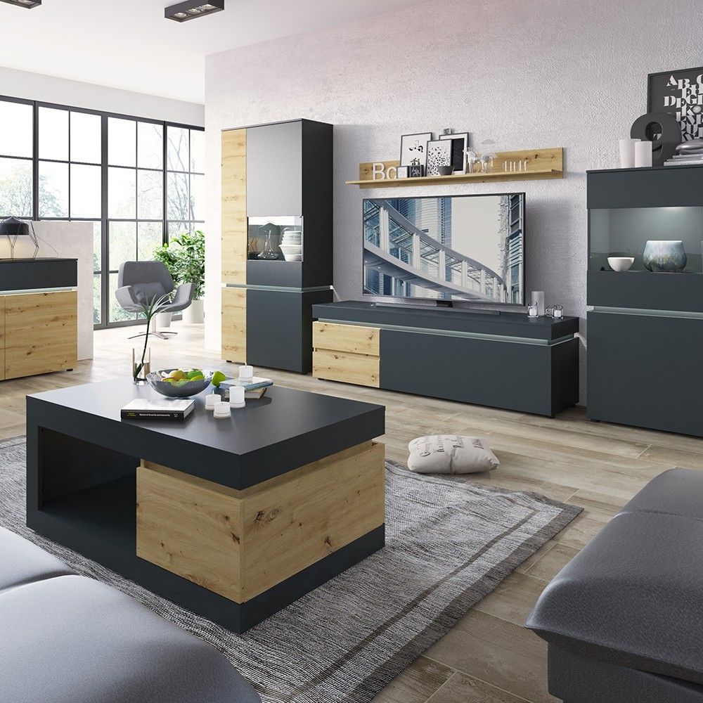 Luci 1 door 2 drawer 180 cm wide TV unit in Platinum and Oak