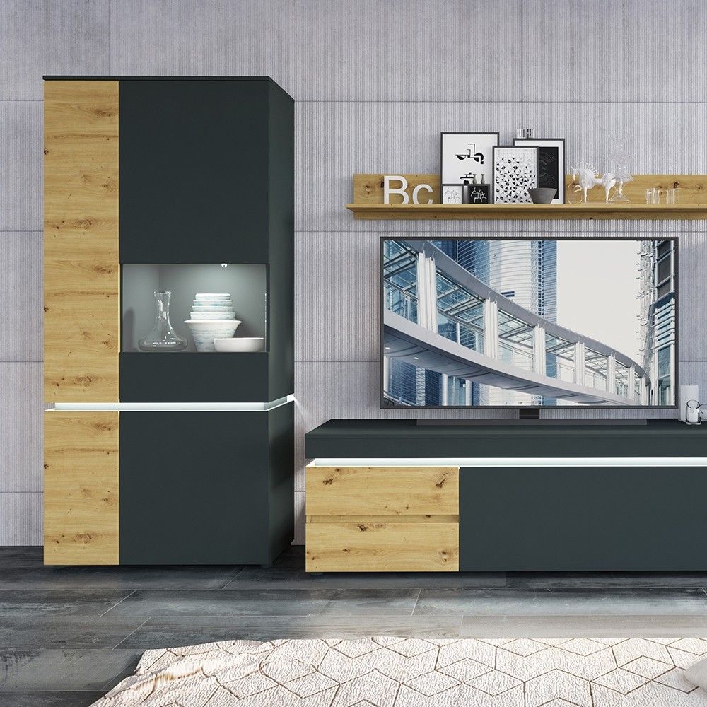 Luci 1 door 2 drawer 180 cm wide TV unit in Platinum and Oak