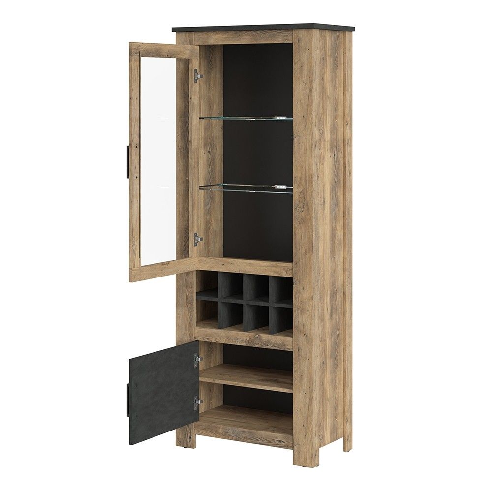 2 door display cabinet With wine rack in Chestnut and Matera Grey