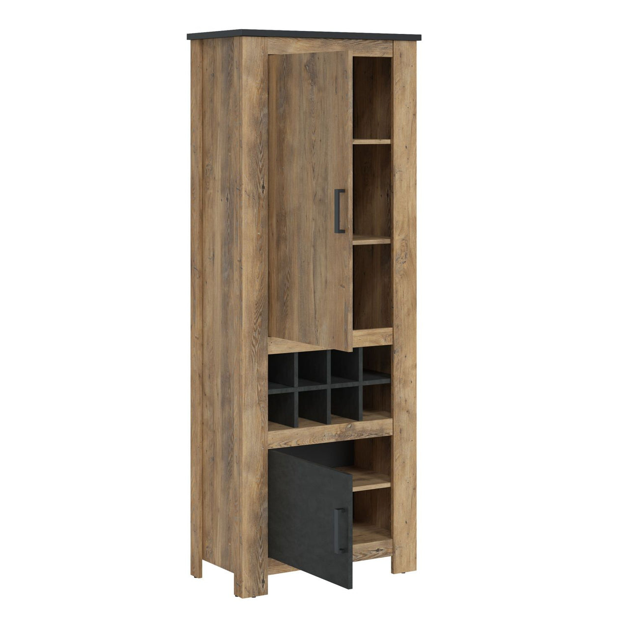 2 door cabinet With wine rack in Chestnut and Matera Grey