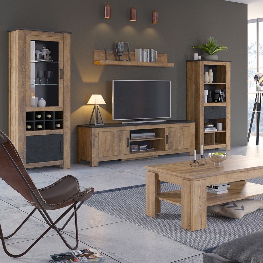 2 door cabinet With wine rack in Chestnut and Matera Grey