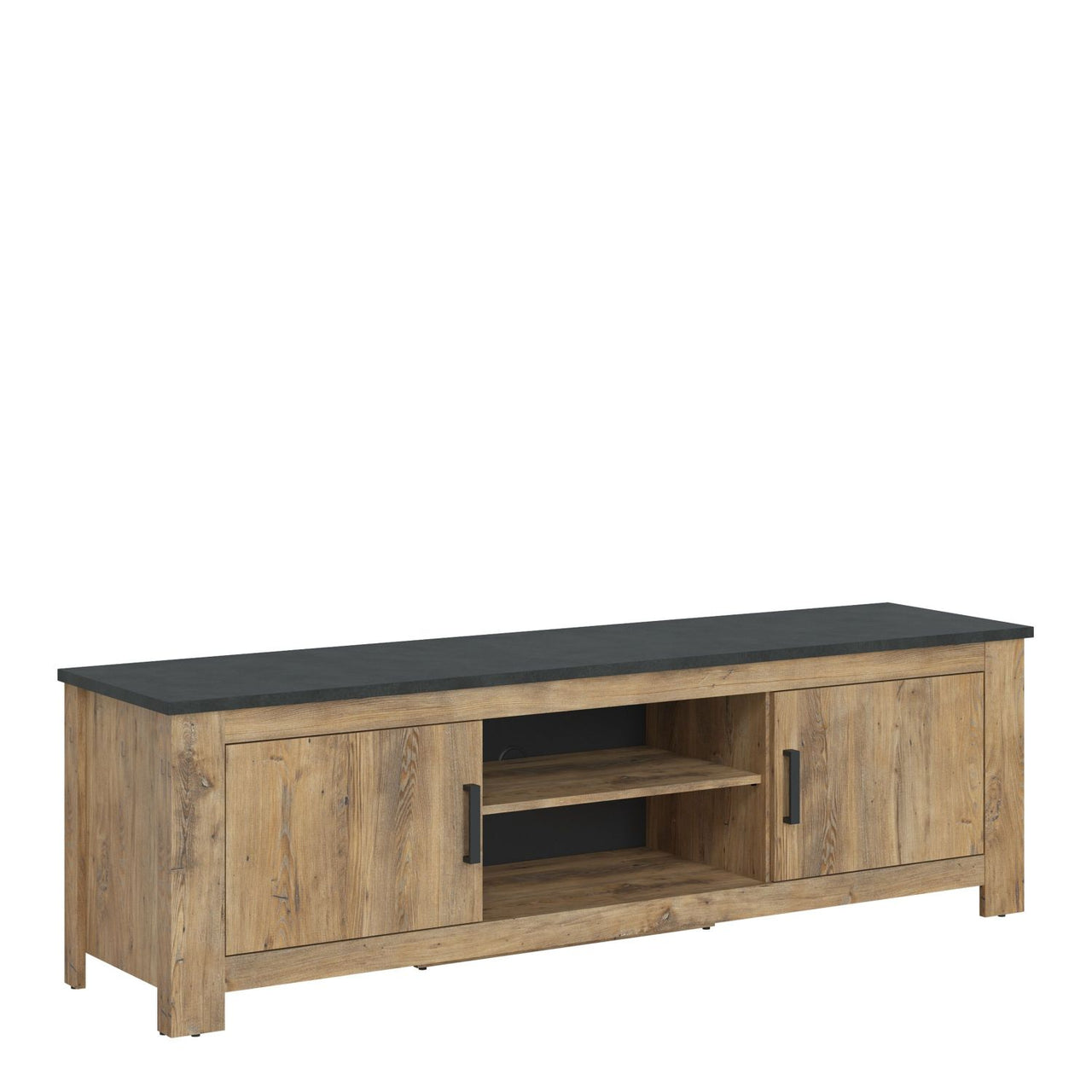 2 door 189 cm wide TV cabinet in Chestnut and Matera Grey