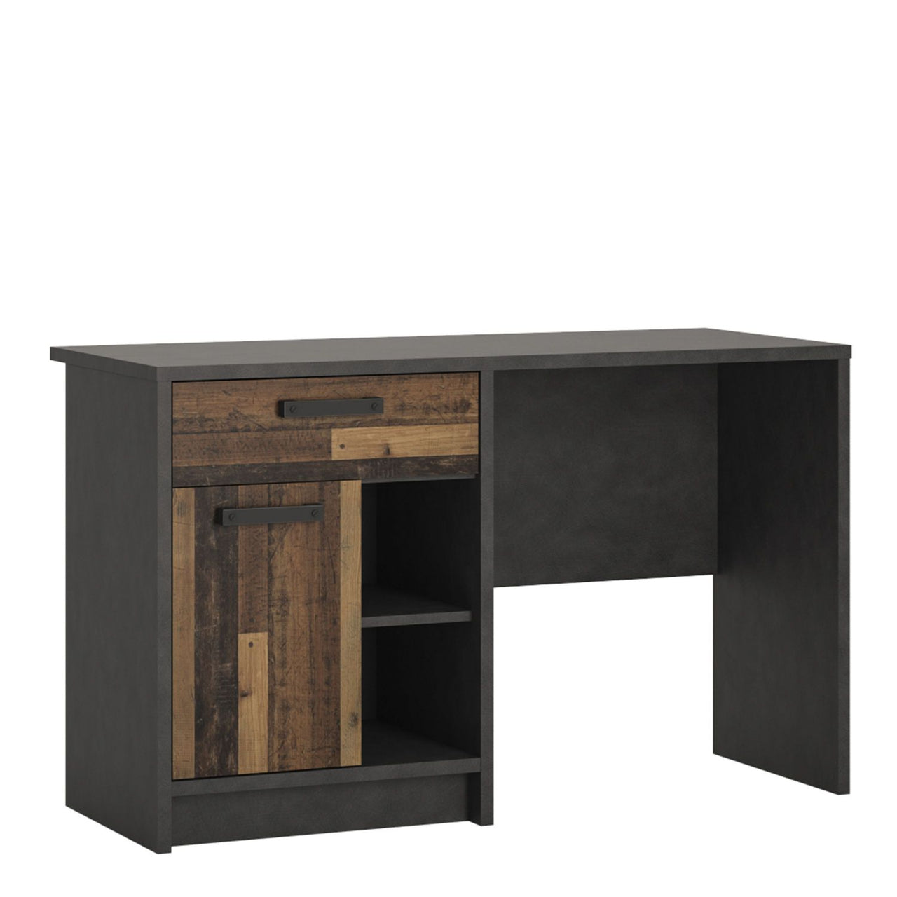 Industrial Brooklyn Dark Matera Grey and Walnut 1 Drawer 1 Door Desk