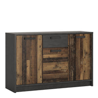 Thumbnail for Industrial Brooklyn Dark Matera Grey and Walnut 3 Door 1 Drawer Cabinet