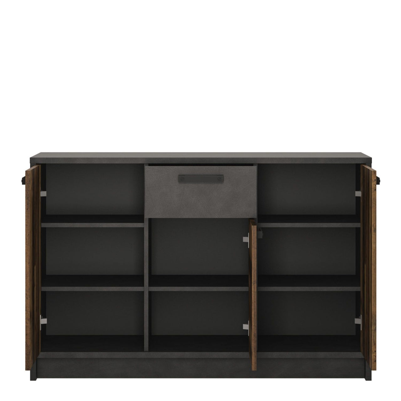 Industrial Brooklyn Dark Matera Grey and Walnut 3 Door 1 Drawer Cabinet