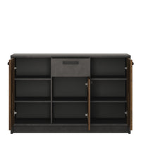 Thumbnail for Industrial Brooklyn Dark Matera Grey and Walnut 3 Door 1 Drawer Cabinet