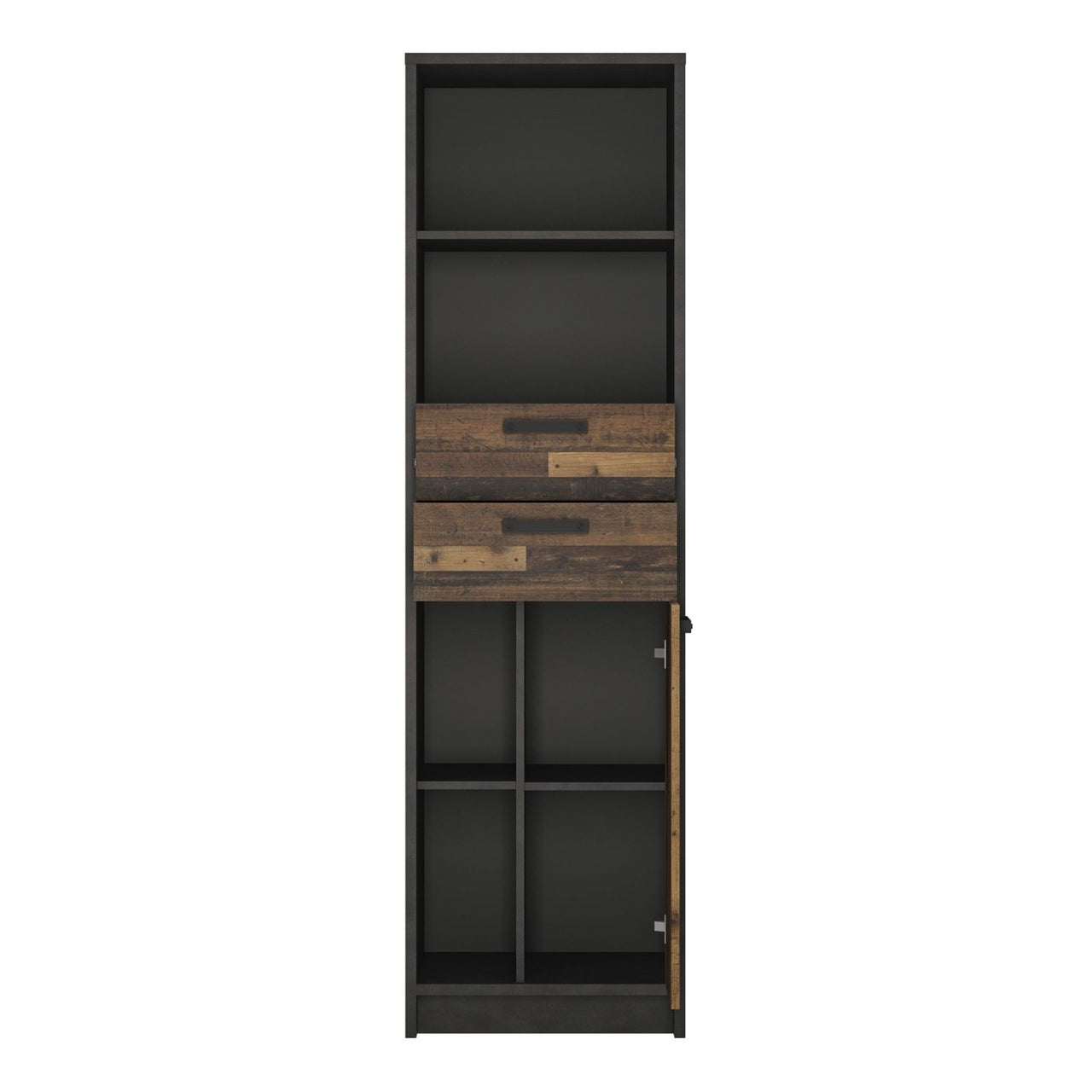 Industrial Brooklyn Dark Matera Grey and Walnut 2 Drawer 1 Door Bookcase