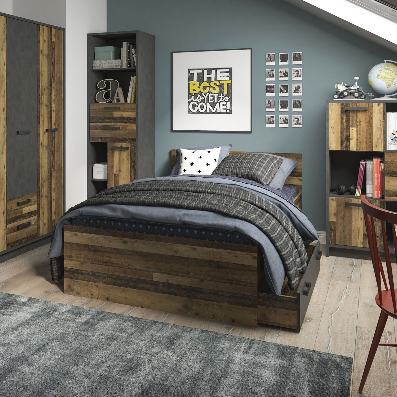 Industrial Brooklyn Dark Matera Grey and Walnut 2 Drawer 1 Door Bookcase