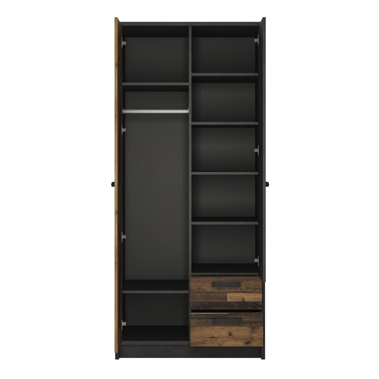 Industrial Brooklyn Dark Matera Grey and Walnut 2 Drawer 2 Door Wardrobe