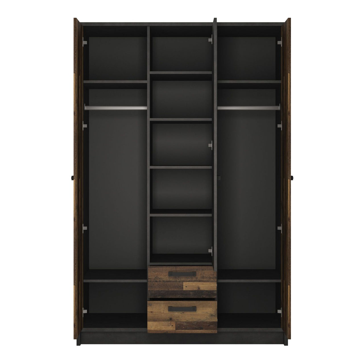 Industrial Brooklyn Dark Matera Grey and Walnut 2 Drawer 3 Door Wardrobe