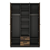 Thumbnail for Industrial Brooklyn Dark Matera Grey and Walnut 2 Drawer 3 Door Wardrobe