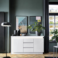 Thumbnail for White and High Gloss 2 Door 3 Drawer Sideboard with LED lighting