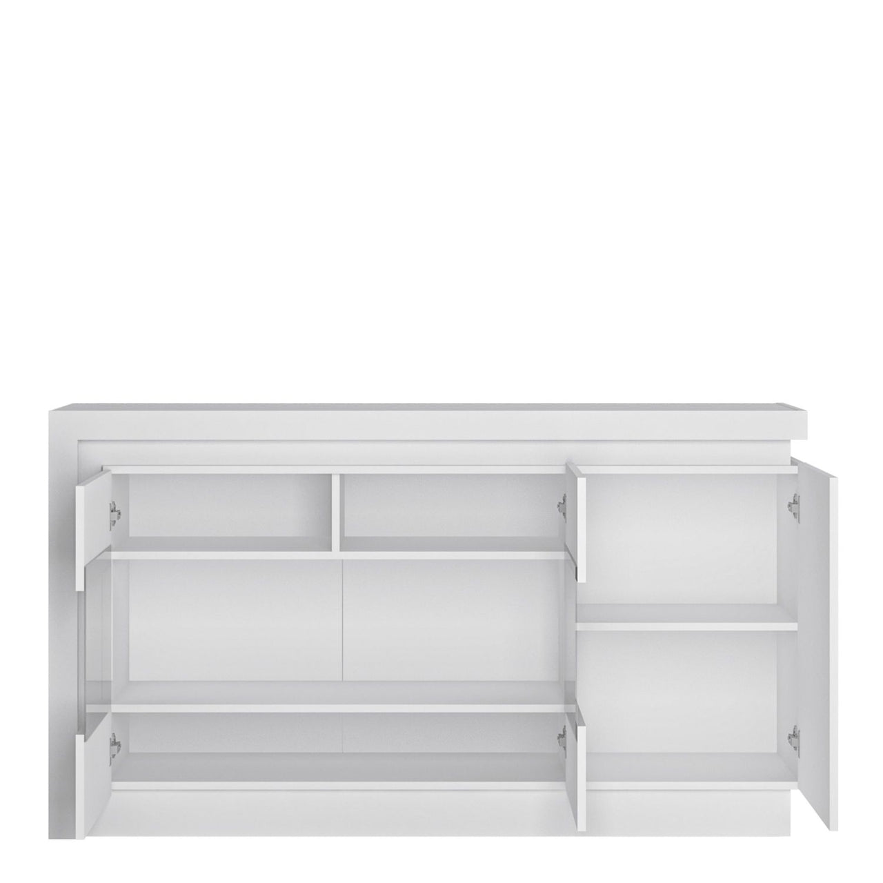 White and High Gloss 3 door glazed Sideboard with LED lighting