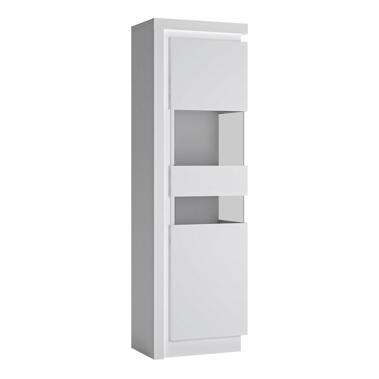 White and High Gloss Narrow Display Cabinet (RHD) with LED lighting