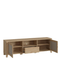 Thumbnail for Cestino 2 Door 1 Drawer TV Unit in Jackson Hickory Oak and Rattan Effect