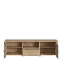 Thumbnail for Cestino 2 Door 1 Drawer TV Unit in Jackson Hickory Oak and Rattan Effect