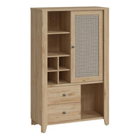 Thumbnail for Cestino 1 Door 2 Drawer Cabinet in Jackson Hickory Oak and Rattan Effect