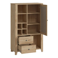 Thumbnail for Cestino 1 Door 2 Drawer Cabinet in Jackson Hickory Oak and Rattan Effect