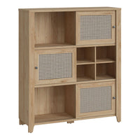 Thumbnail for Cestino 3 Sliding Door Cabinet in Jackson Hickory Oak and Rattan Effect