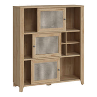 Thumbnail for Cestino 3 Sliding Door Cabinet in Jackson Hickory Oak and Rattan Effect