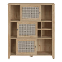 Thumbnail for Cestino 3 Sliding Door Cabinet in Jackson Hickory Oak and Rattan Effect