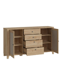 Thumbnail for Cestino 2 Door 4 Drawer Sideboard in Jackson Hickory Oak and Rattan Effect