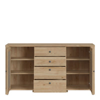 Thumbnail for Cestino 2 Door 4 Drawer Sideboard in Jackson Hickory Oak and Rattan Effect