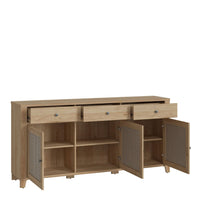 Thumbnail for Cestino 3 Door 3 Drawer Sideboard in Jackson Hickory Oak and Rattan Effect