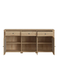 Thumbnail for Cestino 3 Door 3 Drawer Sideboard in Jackson Hickory Oak and Rattan Effect