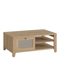 Thumbnail for Cestino Coffee Table with 1 Drawer in Jackson Hickory Oak and Rattan Effect