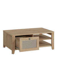 Thumbnail for Cestino Coffee Table with 1 Drawer in Jackson Hickory Oak and Rattan Effect