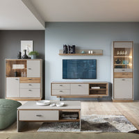 Thumbnail for Rivero 3 Door 3 Drawer Low Display Cabinet in Grey and Oak