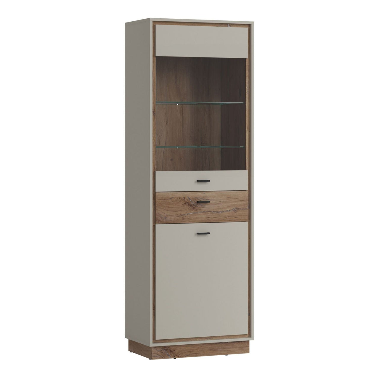 Rivero 2 Door 1 Drawer Display Cabinet in Grey and Oak