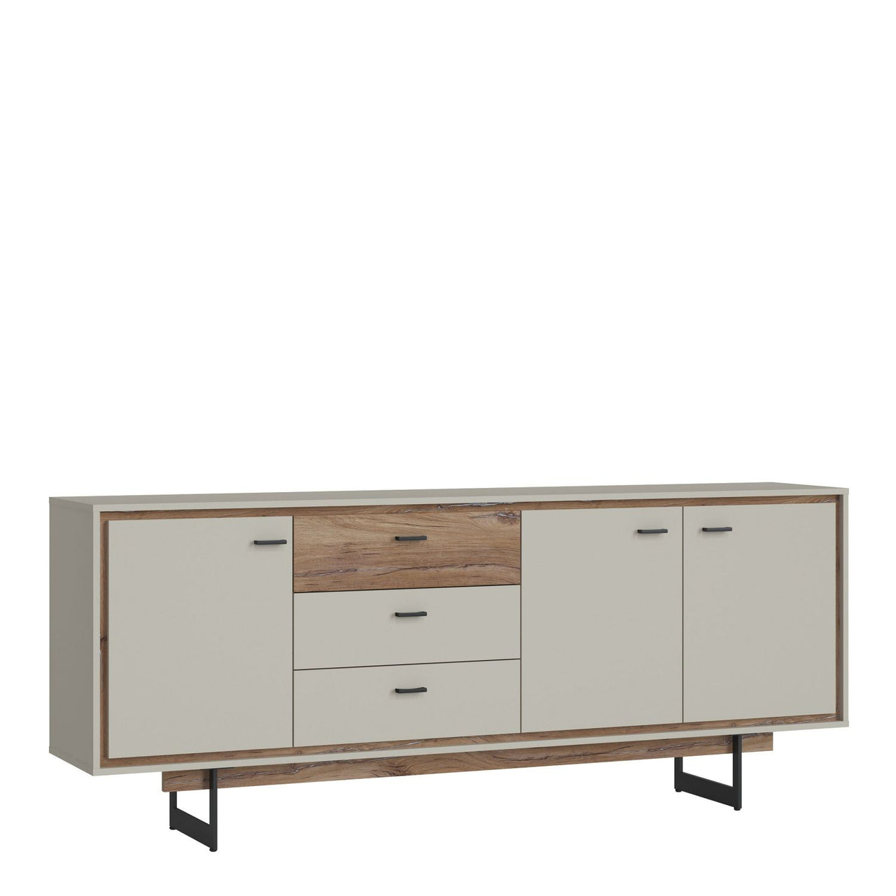 Rivero 3 Door 3 Drawer Wide Sideboard in Grey and Oak