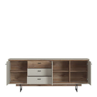 Thumbnail for Rivero 3 Door 3 Drawer Wide Sideboard in Grey and Oak