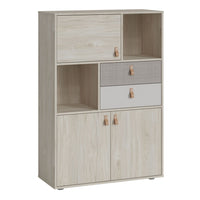 Thumbnail for Denim 3 Door 2 Drawer Cabinet in Light Walnut, Grey Fabric Effect and Cashmere