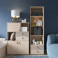 Thumbnail for Denim 3 Door 2 Drawer Cabinet in Light Walnut, Grey Fabric Effect and Cashmere