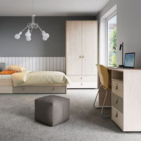 Thumbnail for Denim 90cm Bed with 1 Drawer in Light Walnut, Grey Fabric Effect and Cashmere