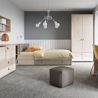 Thumbnail for Denim 120cm Bed with 1 Drawer in Light Walnut, Grey Fabric Effect and Cashmere