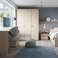 Thumbnail for Denim 120cm Bed with 1 Drawer in Light Walnut, Grey Fabric Effect and Cashmere