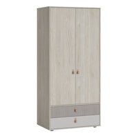 Thumbnail for Denim 2 Door 2 Drawer Wardrobe in Light Walnut, Grey Fabric Effect and Cashmere